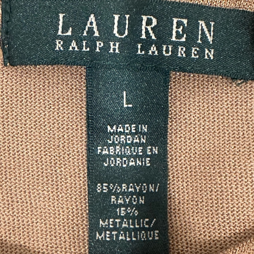 Lauren Ralph Lauren Shimmering Metallic Gold Blouse Stretchy Holidays Party Sz L - Picture 6 of 8